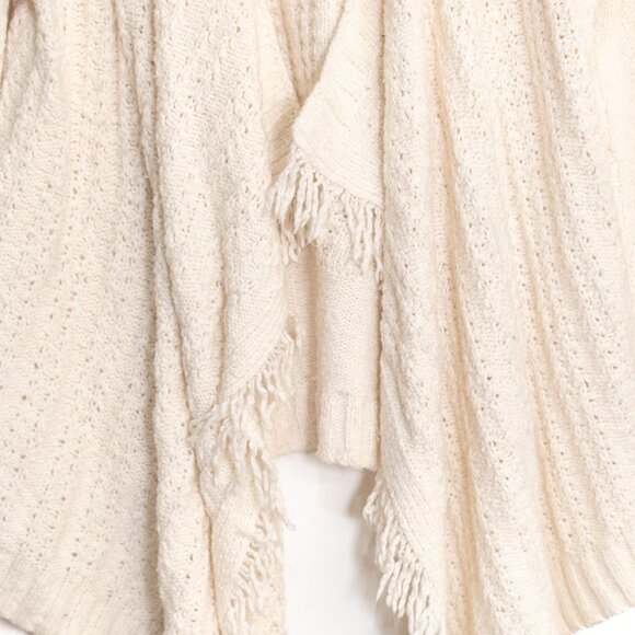 Hollister Size M Fringe Trim Open Draped Knit Cardigan Sweater Soft Cream Textur - Picture 4 of 8